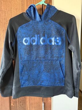 adidas Black and Blue Graphic Pullover Hoodie